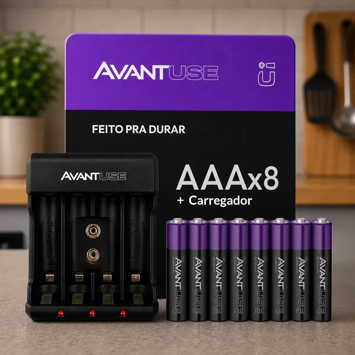 Kit 8 Pilhas AAA Comum Recarregável 2700MAH + Carregador Rápido Bivolt 408261012-8-AAA Avant