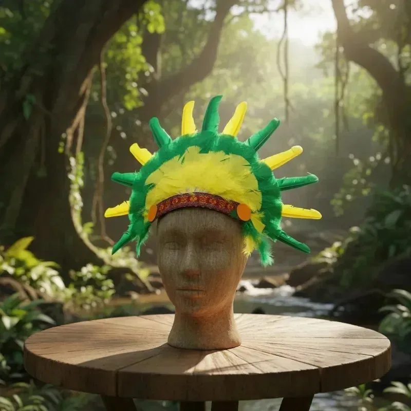 Cocar Indígena Verde E Amarelo Brasil Penas Verde E Amarelo