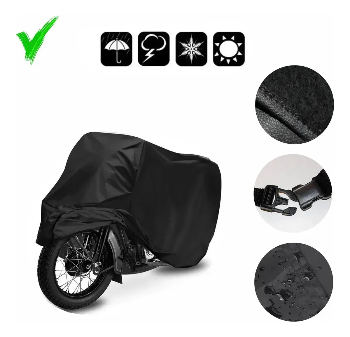 Capa De Moto Couro Impermeável Cor Preto G Preto Térmica Sol Chuva