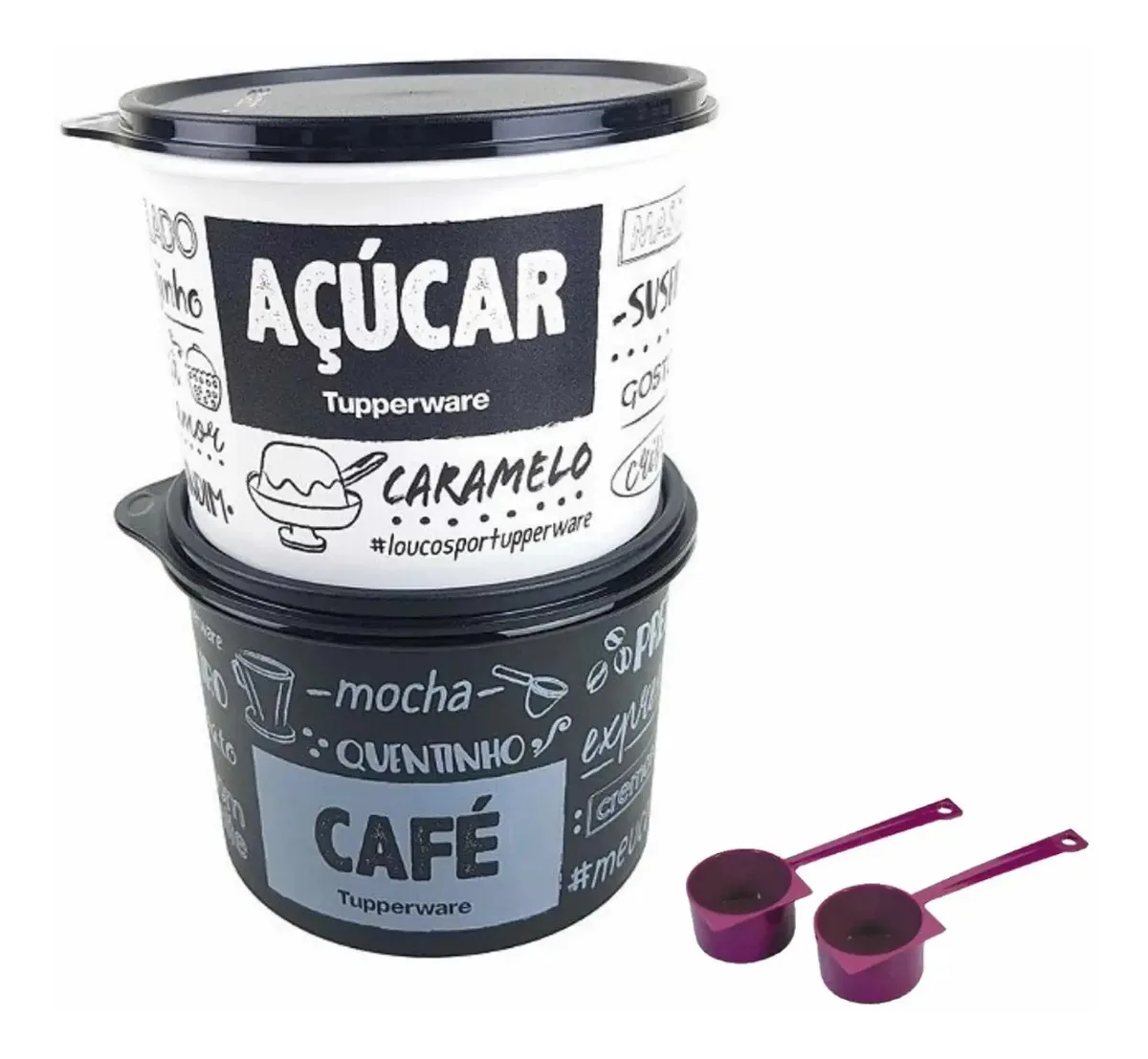 Tupperware - Kit Caixas Açúcar E Café 2 Kg + Cor Preto E Branco - Pb