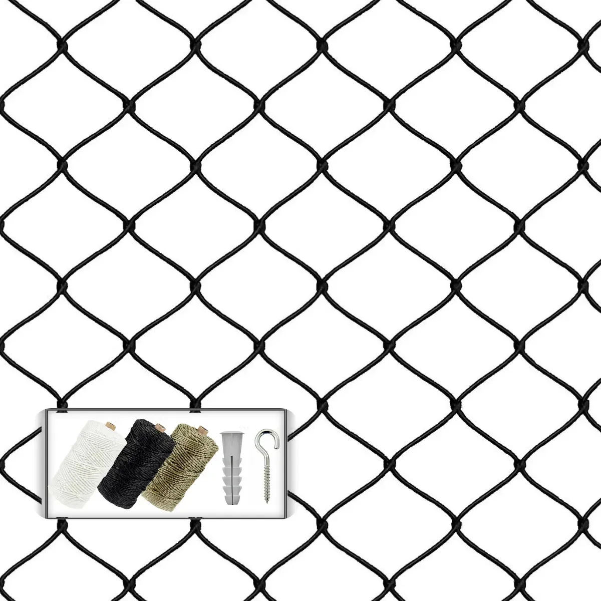 Kit 1,80x1,80 Completo Rede Tela De Proteção Para Sacadas Cor Preta