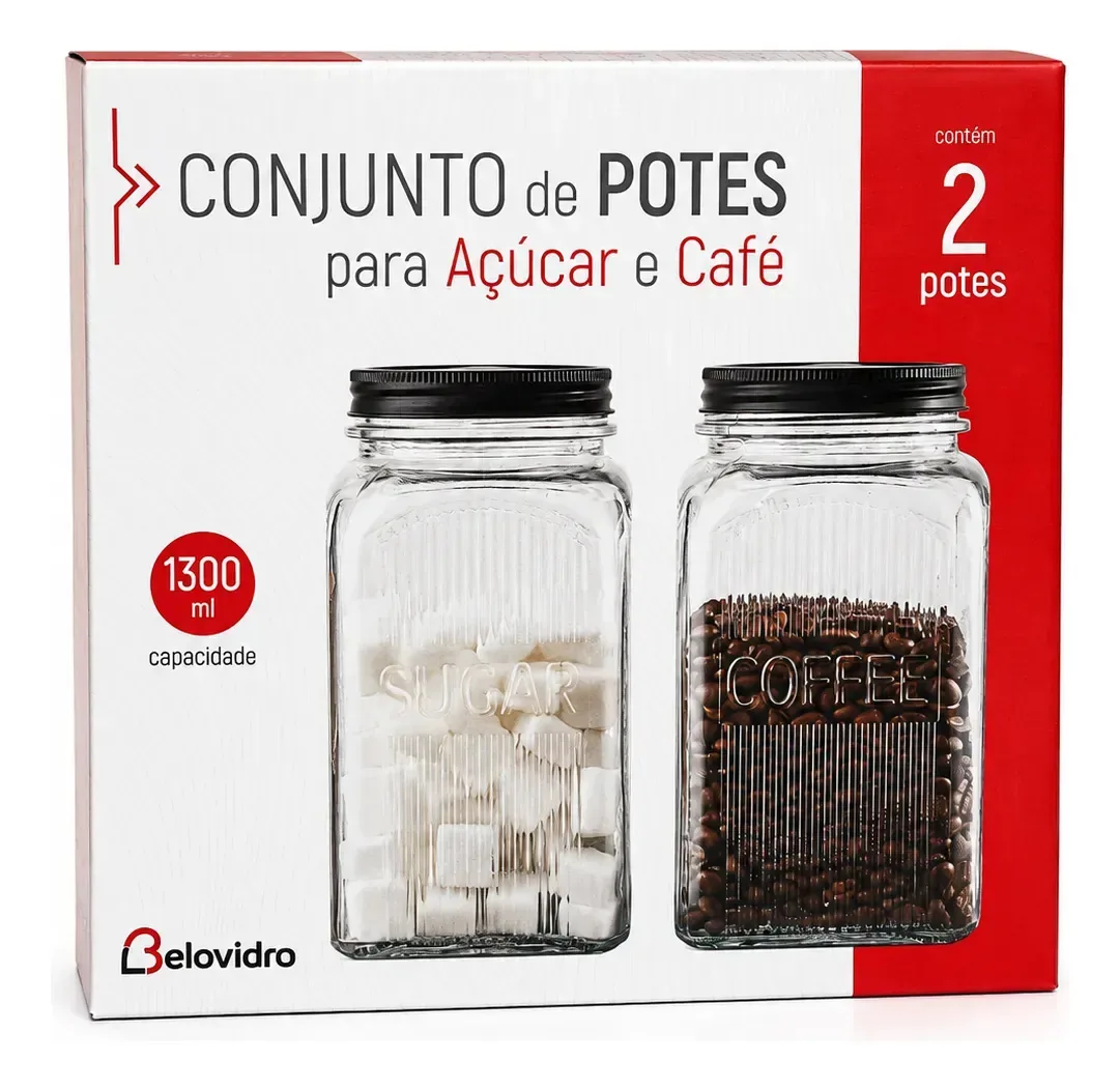 Conjunto De Potes Para Açúcar E Café 1300 Ml Cada Bk