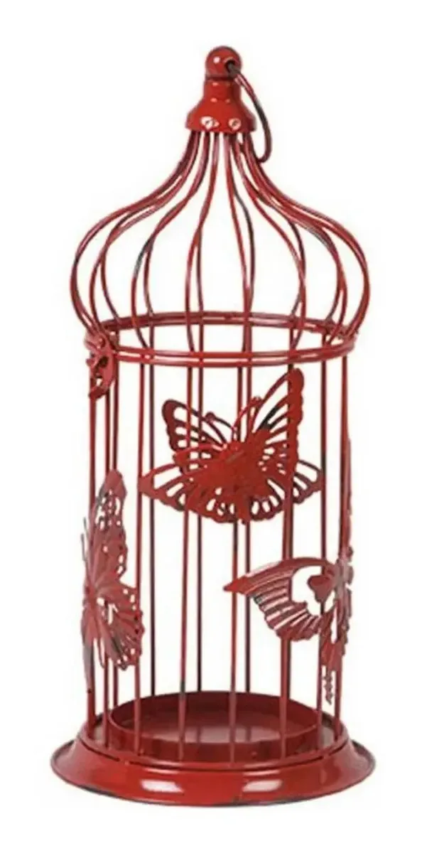 Gaiola Decorativa Vermelha Porta Vela Ou Arranjo Floral Vermelho