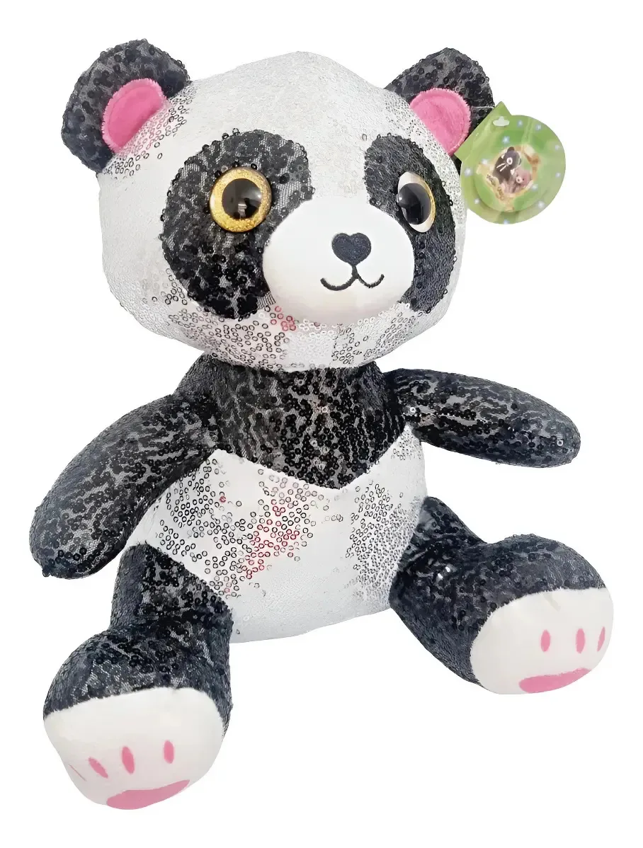 Pelúcia Panda Com Lantejoulas Branco Hipoalergênica Tuka Toy 30cm