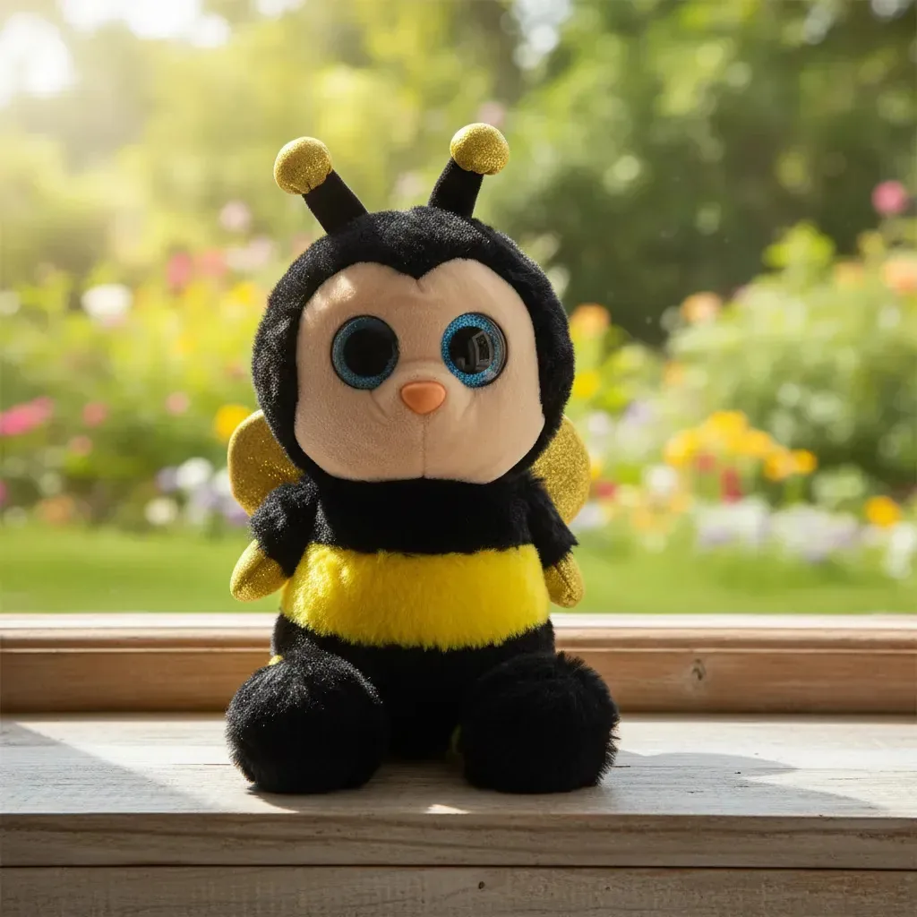 Abelha De Pelúcia Com Asas Sentada Fofa Decoração 25cm Amarelo