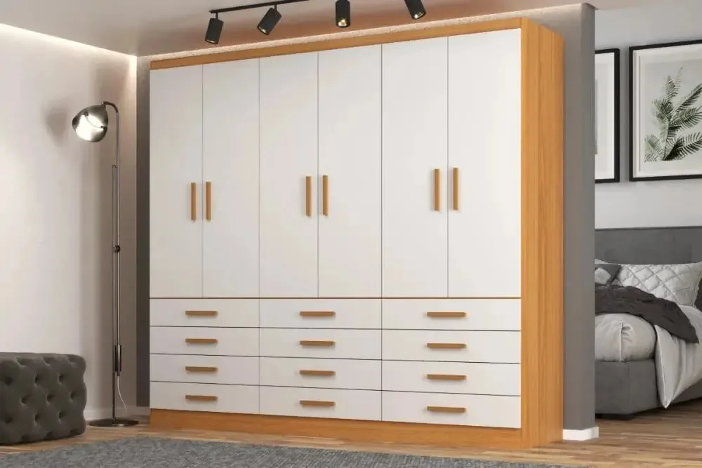 Guarda Roupas New Mônaco 6 Portas E 12 Gavetas - Evidencia Cor Branco/cinnamomo
