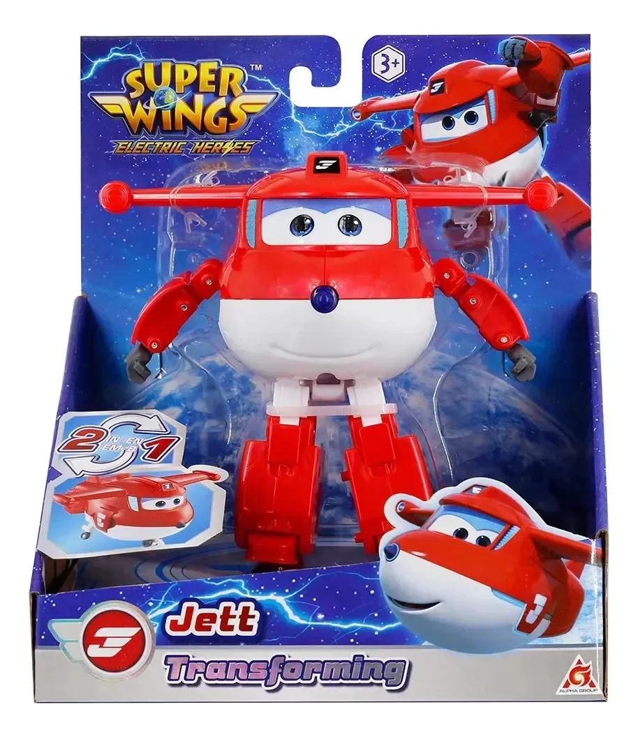 Boneco 12cm Avião Jett Transformar Resgate Elétrico Vermelho