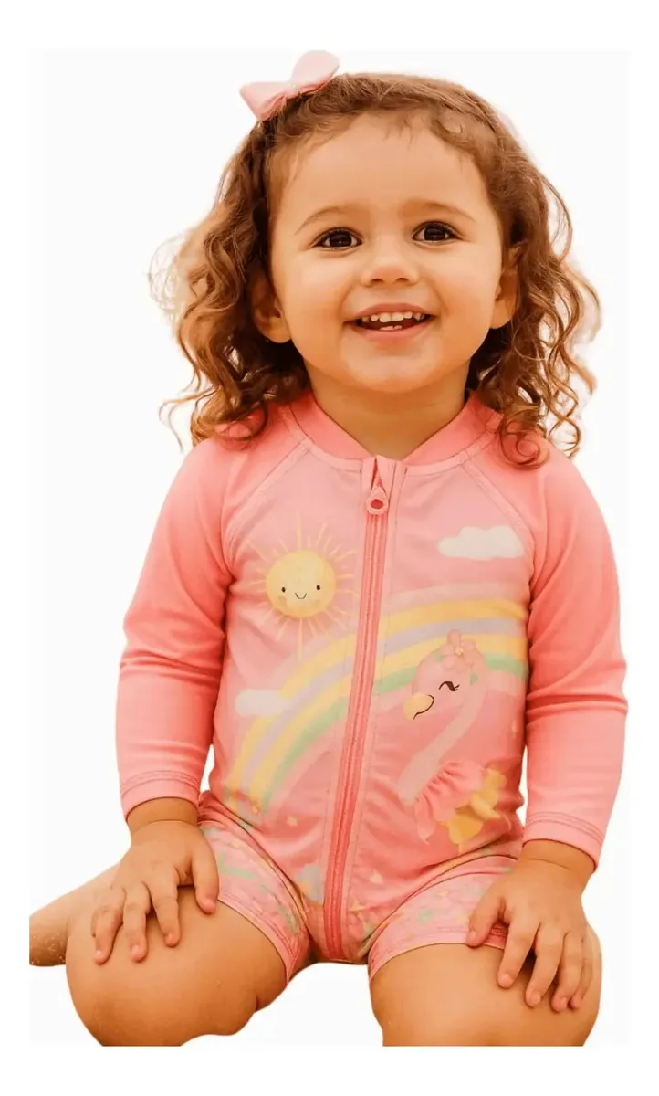 Macacão Infantil Uv Dry 50+ Praia Piscina Rosa Tamanho 2 anos