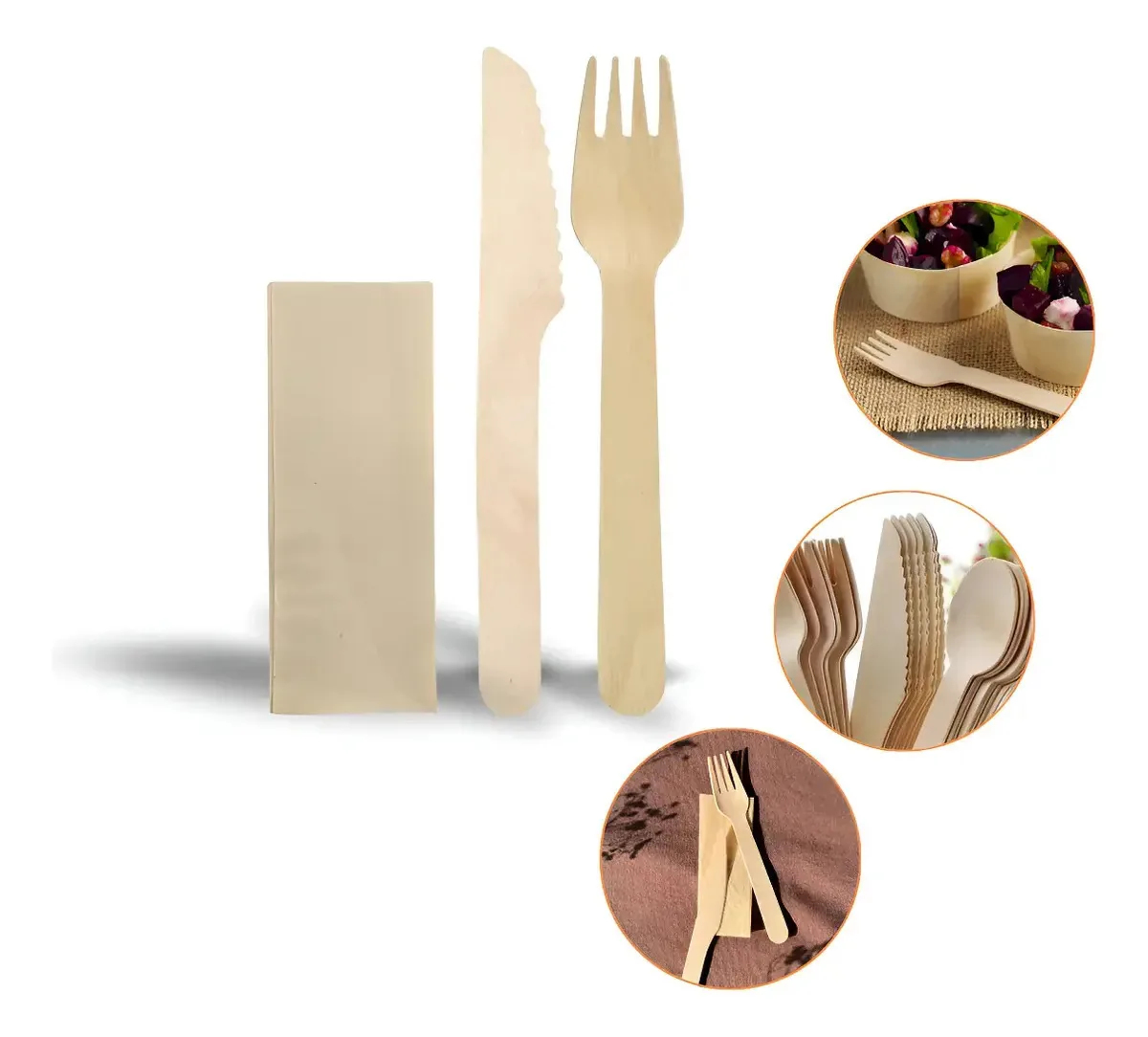 Kit Descartável Bio Refeições Faca Garfo Guardanapo 40 Kits Marrom Lisa N/a