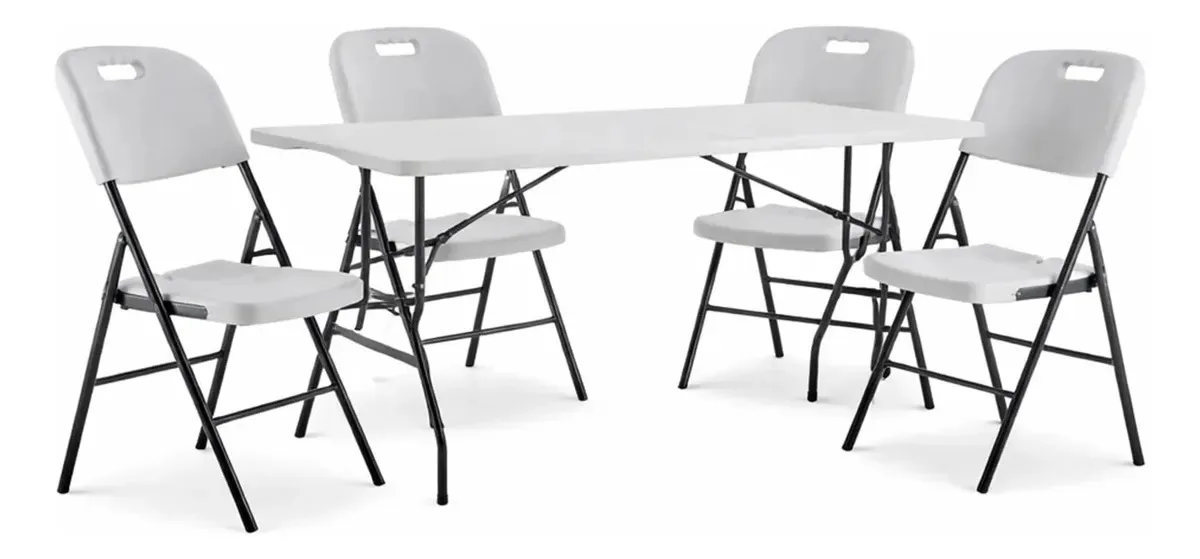 Mesa + 4 Cadeira Dobrável Portátil Com Alça Camping Praia