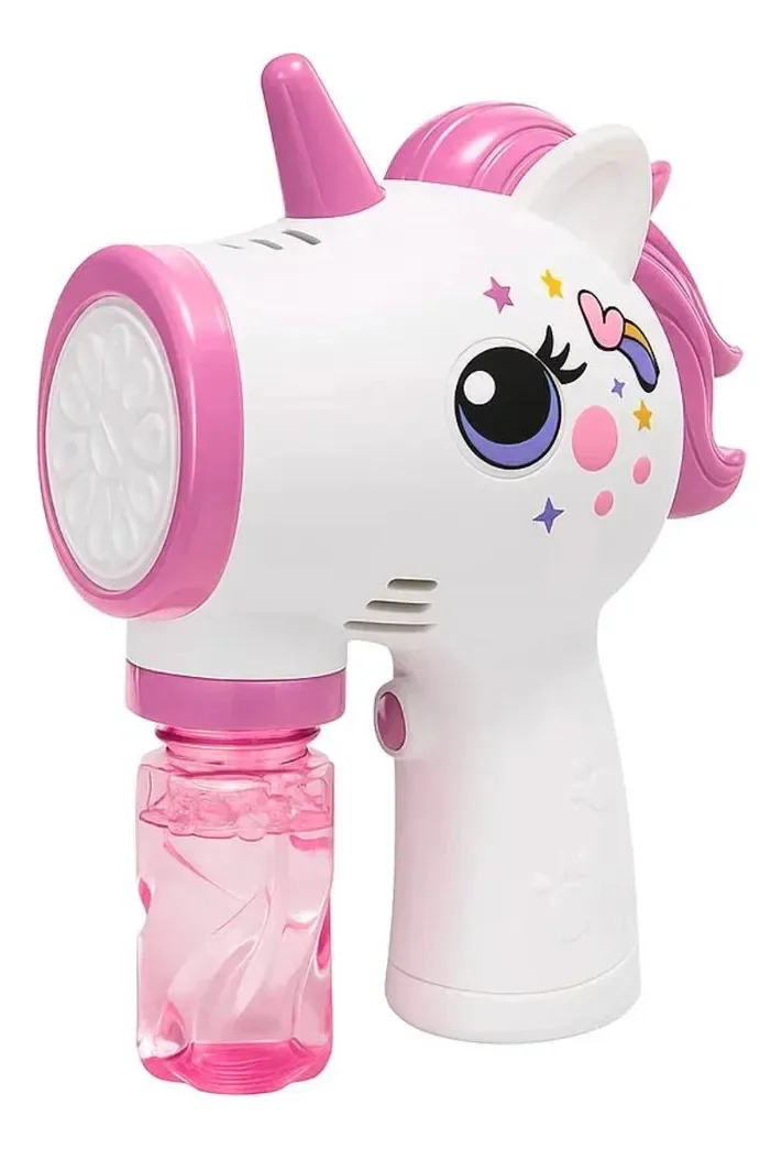 Lança Bolhas De Sabão Automático Elétrico Infantil Unicórnio Rosa