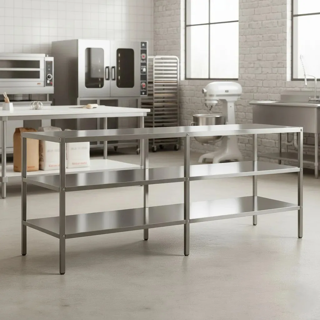 Mesa Tripla Com 3 Prateleiras P/cozinha E Bares