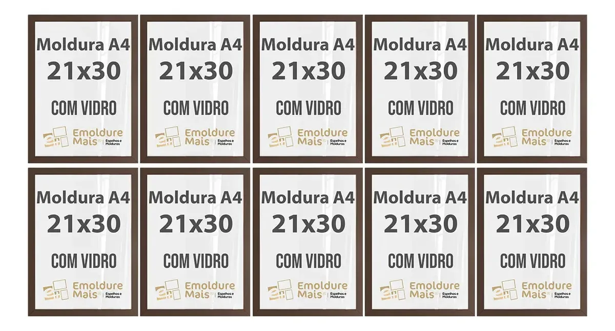 Kit 10 Molduras Porta Retratos A4 30x21 Com Vidro P/ Quadros Tabaco