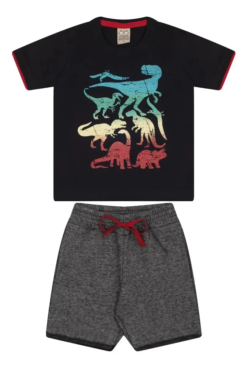 Roupa Bebe Menino Conjunto Infantil Dinossauro Cor Preto Tamanho 2