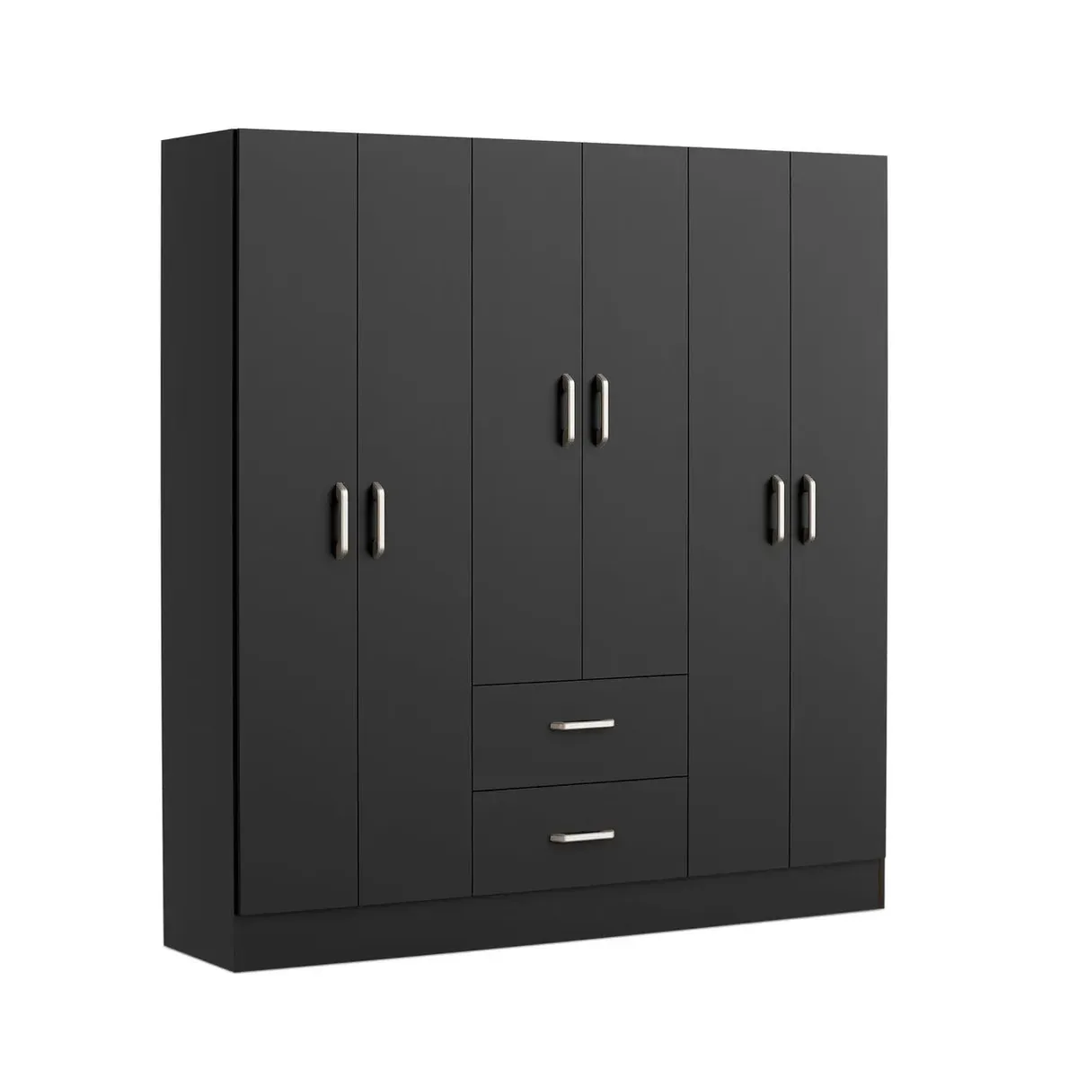 Armário Multiuso Jamaica 6 Portas 2 Gavetas Para Quarto Casal Grande Organizador Roupa Acessórios Lavanderia Cabideiro Interno Cor Preto