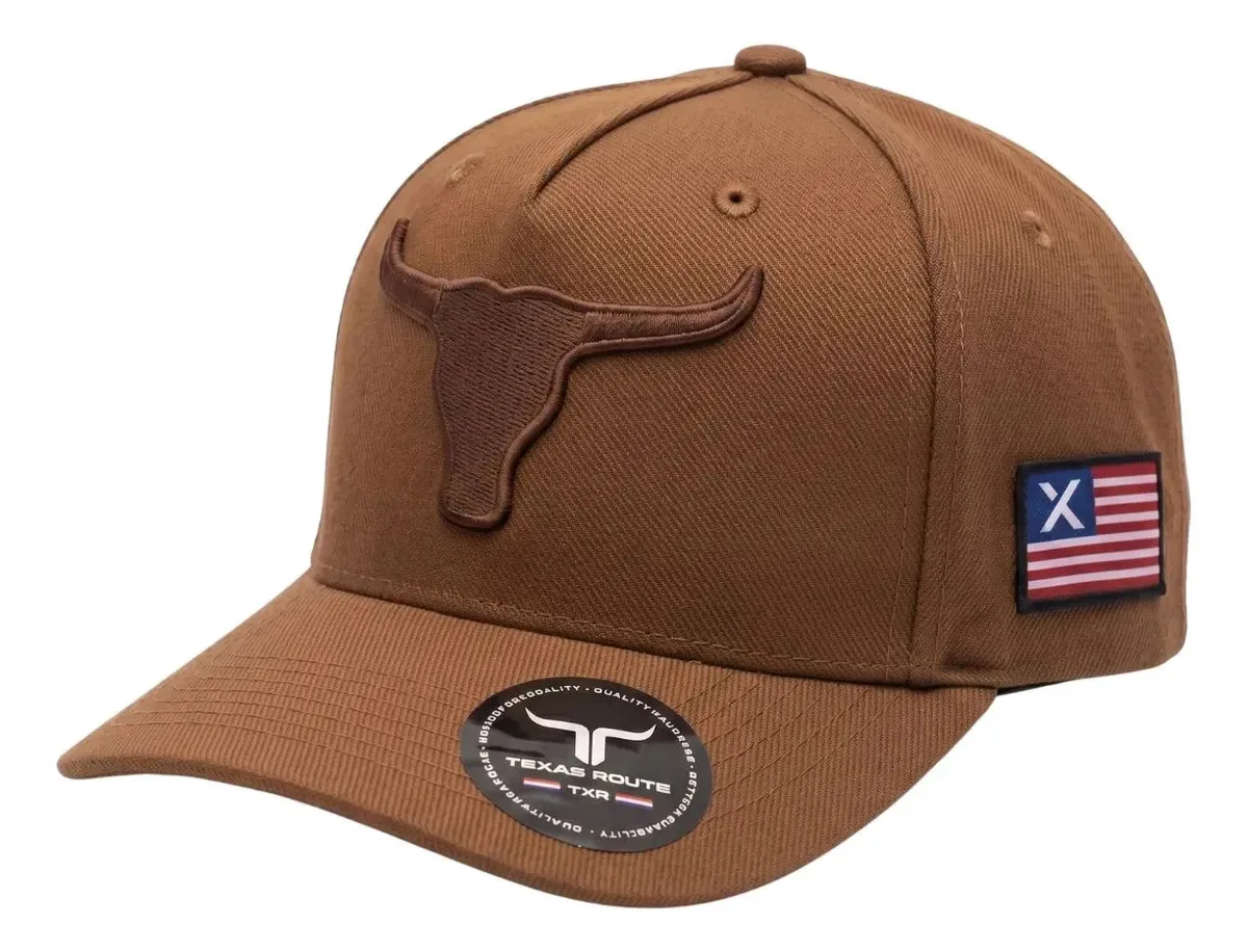 Boné Country Agro Texas Route Aba Curvada Bandeira Ajustável Caramelo Un Touro