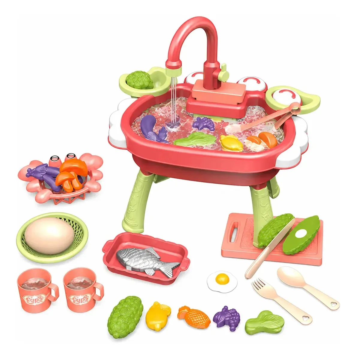Brinquedo Cozinha Pia Lava-louças Faz De Conta Rosa