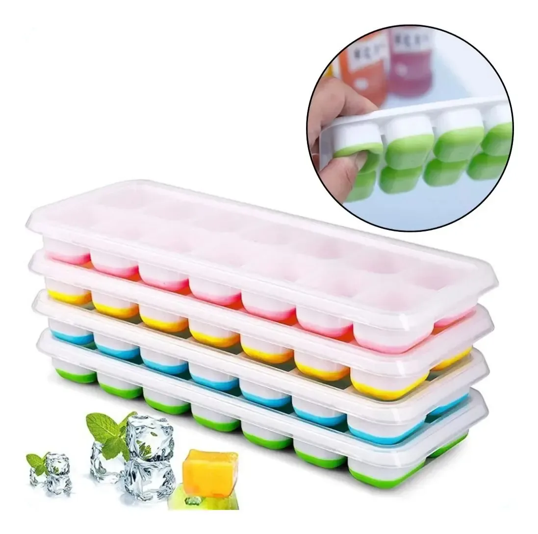 Kit 4 Formas de Gelo com Tampa Rígida e Fundo Flexível de Silicone