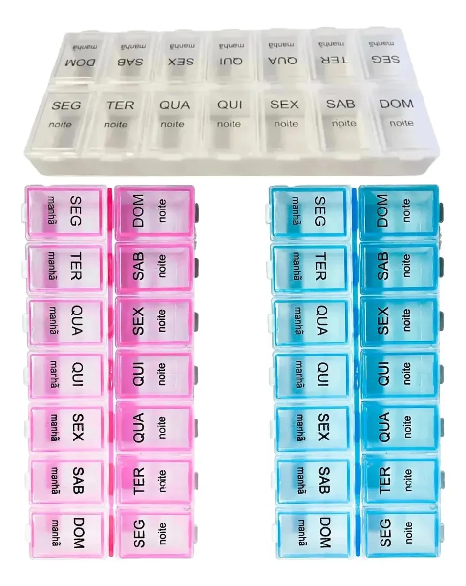Kit 12 Porta Comprimidos Organizador Diário 14 Dias Semanal Branco