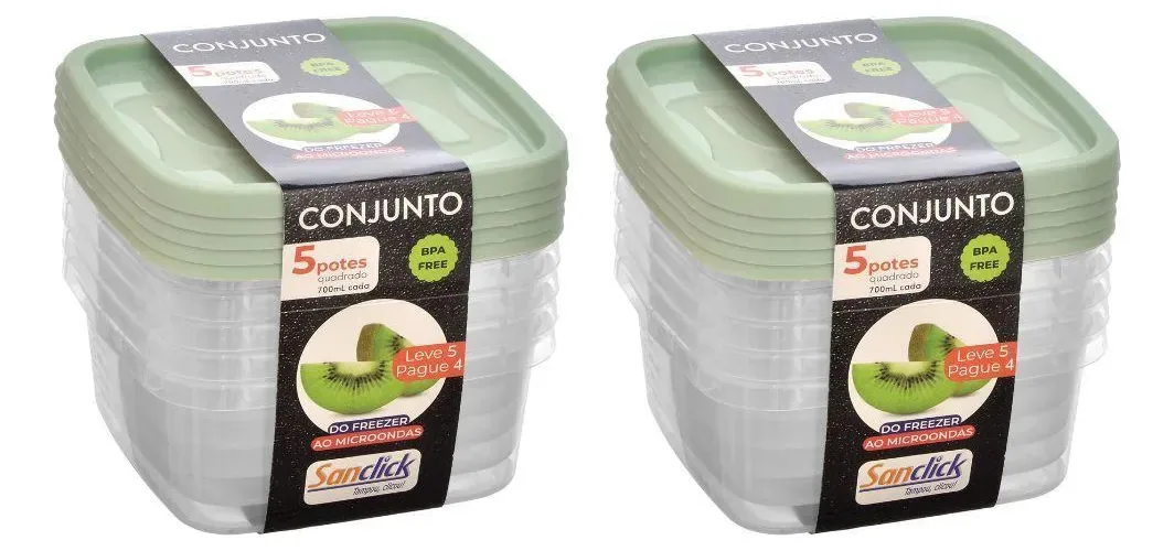 Kit 10 Potes Plásticos Graduados Quadrados - 700ml