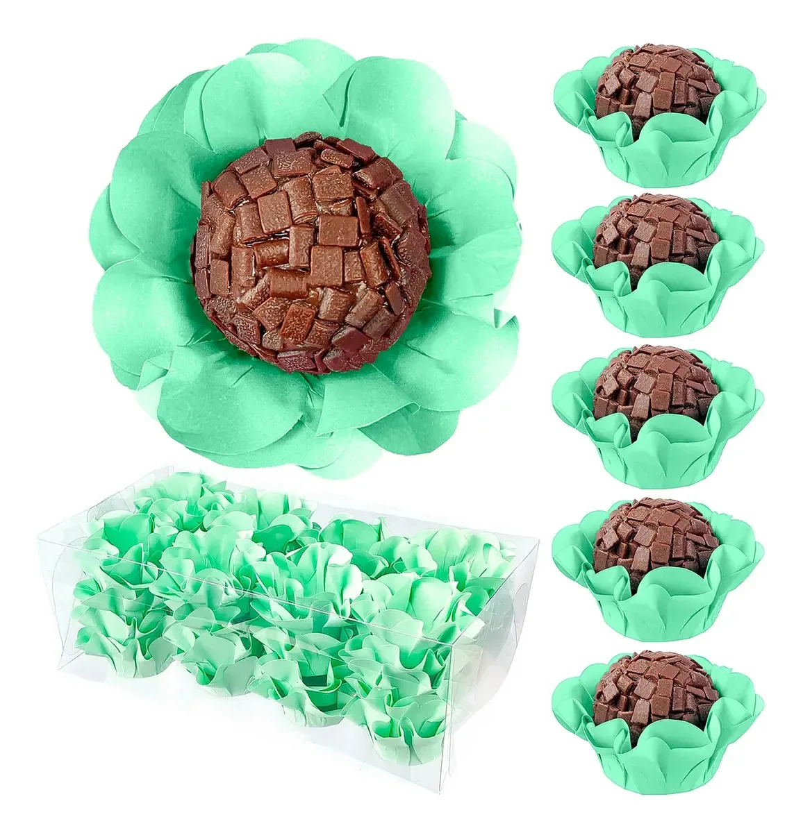 Kit 40 Forminha Flor Candy Color Brigadeiro Doces Finos Luxo Menta
