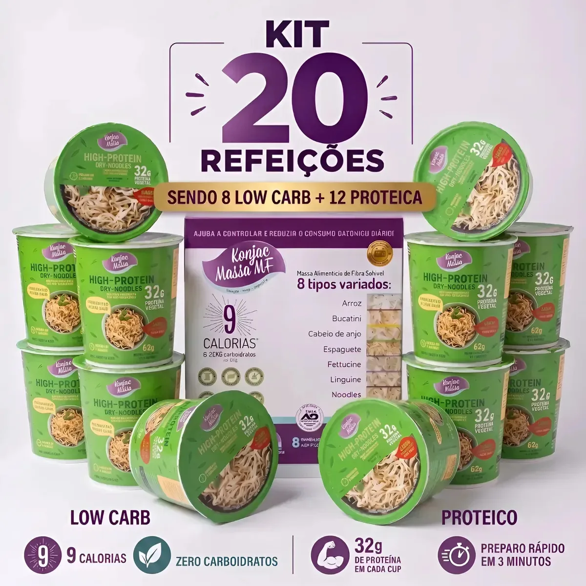 Kit Macarrão Instantâneo 12 Cups Tomate + 1 Box Mix Konjac