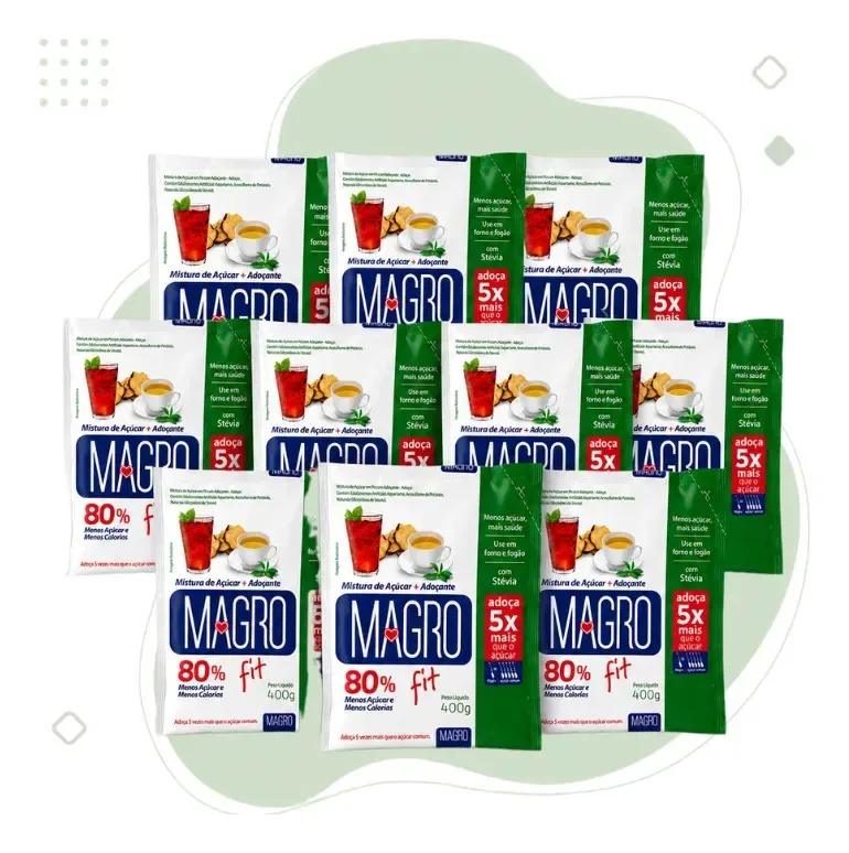 Mistura Açúcar E Adoçante Com Stevia Magro 400g - Kit Com 10