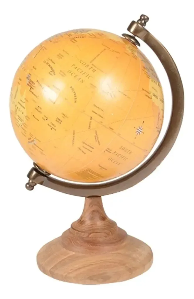 Enfeite Globo Terrestre Decorativo Laranja Madeira 28x18,5