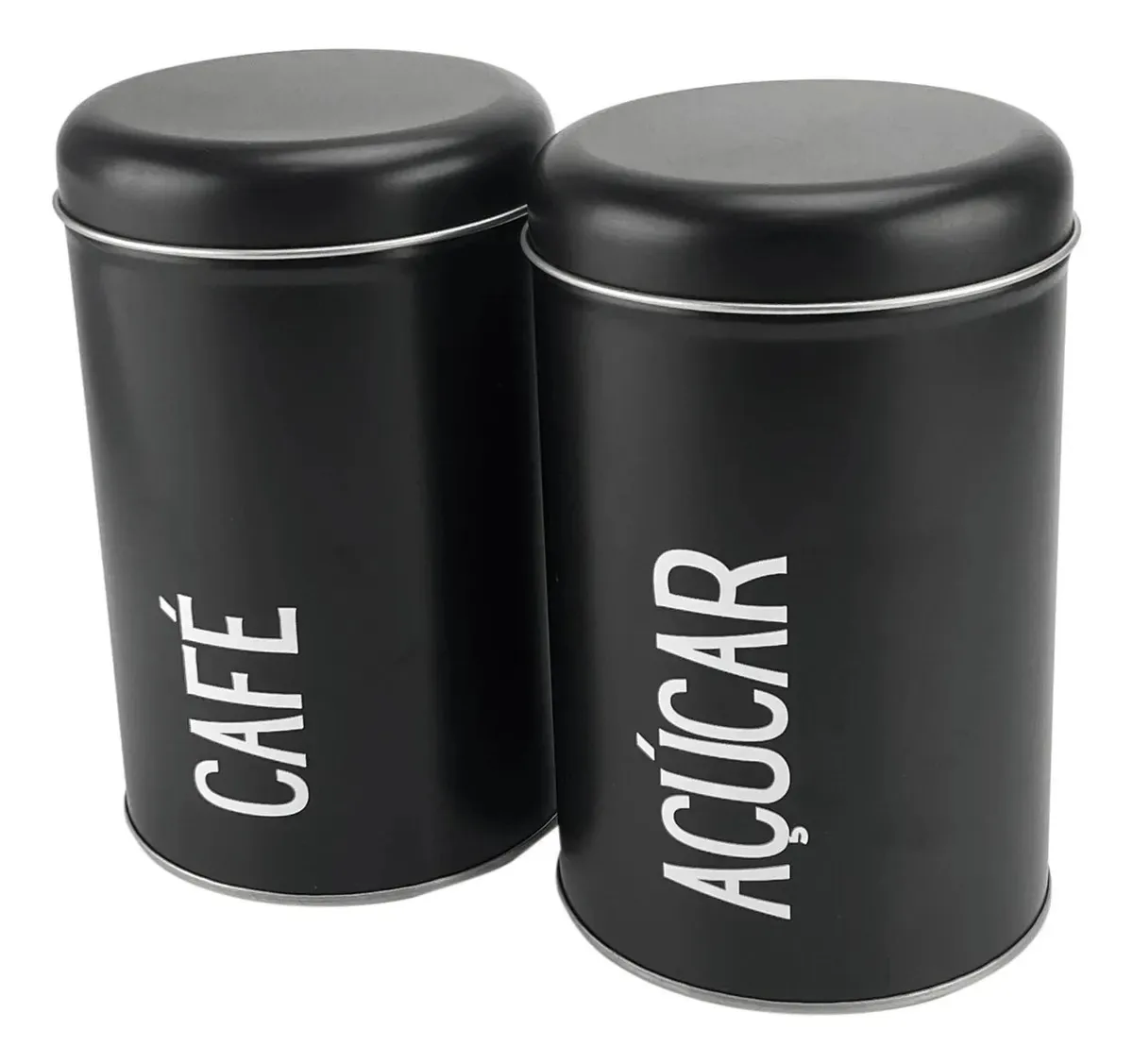 Kit 2 Latas De Metal Clean Preto Fosco Açúcar E Café 1 Litro