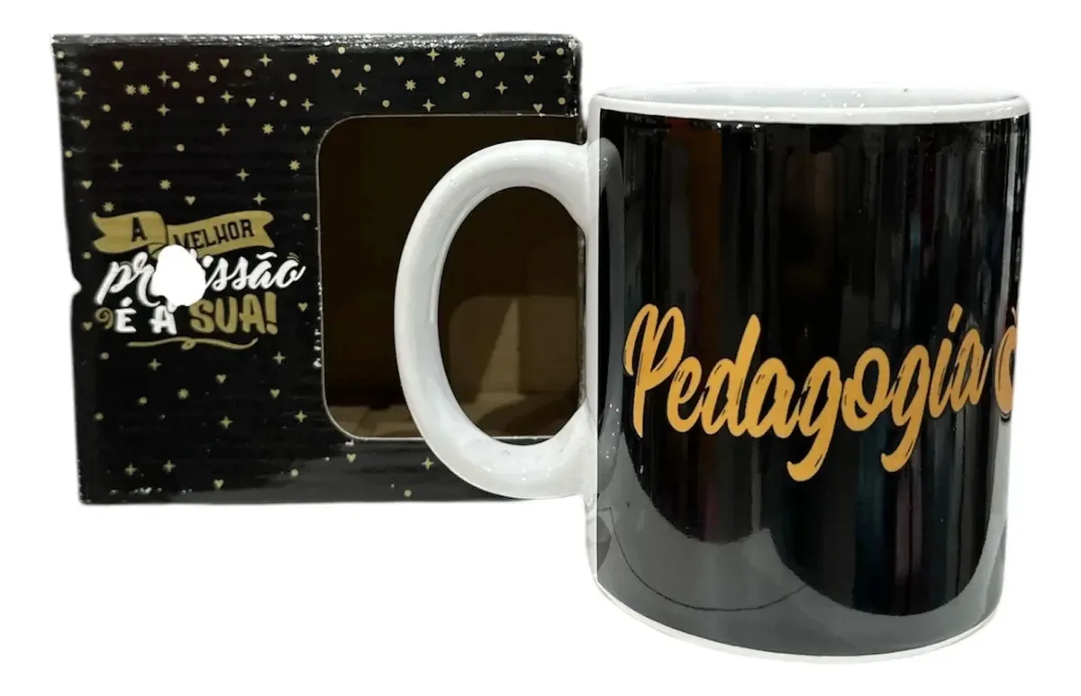 Caneca De Profissões / Cursos Em Porcelana 300ml Preta Cor Branco Pedagogia