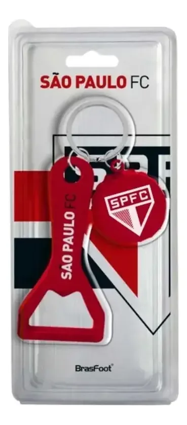 Chaveiro Brasfoot Chaveiro Escudos Times Abridor De Garrafa + Tampa Vermelho - Spfc - São Paulo Fc