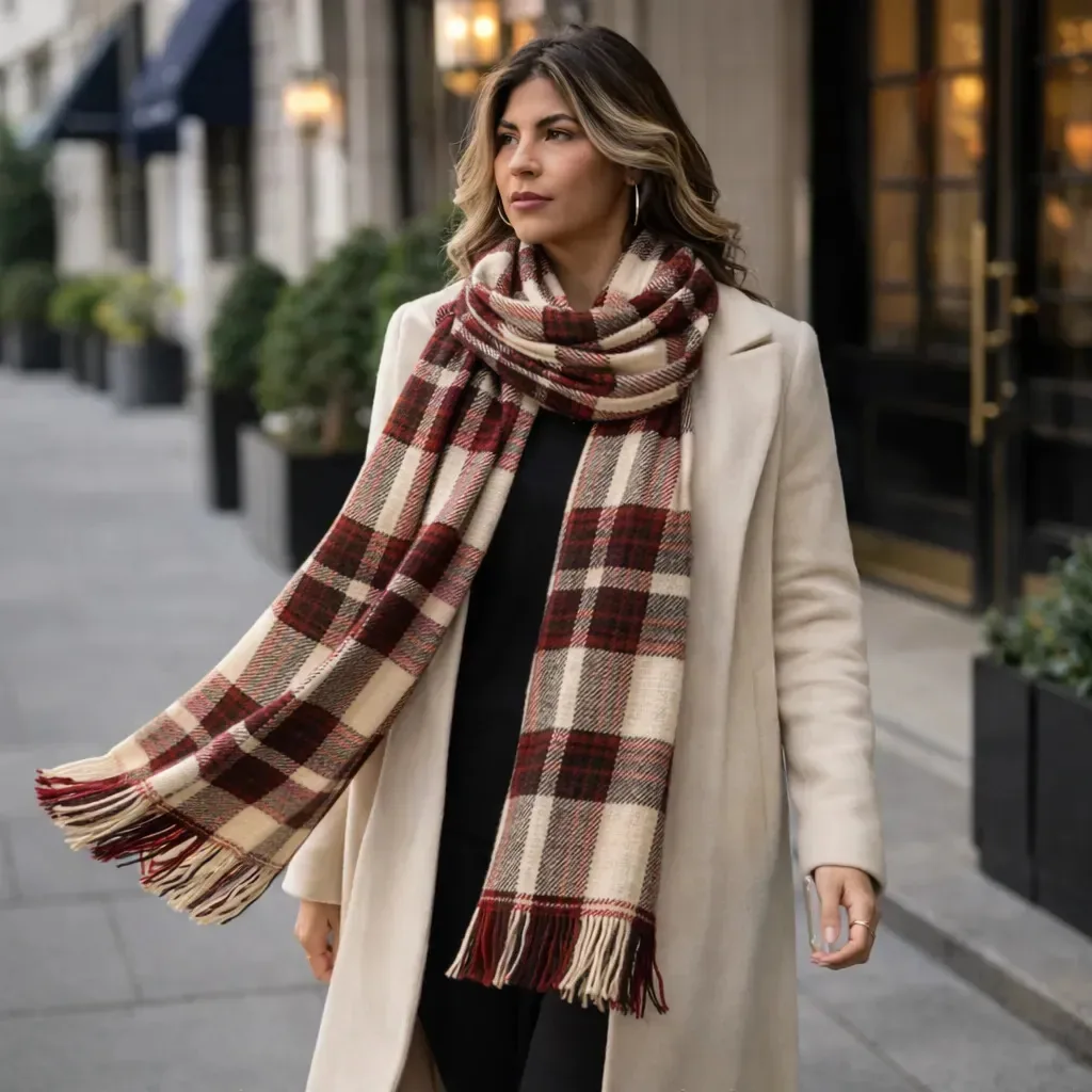 Cachecol De Inverno Xadrez Estampado Macio Modelos Vermelho E Fendhi Xadrez Único