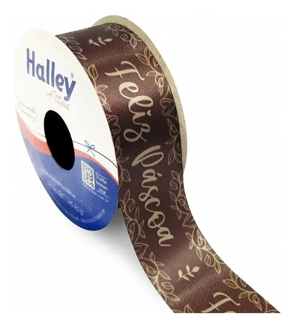 Fita de Cetim Marrom Feliz Páscoa Halley para Laços