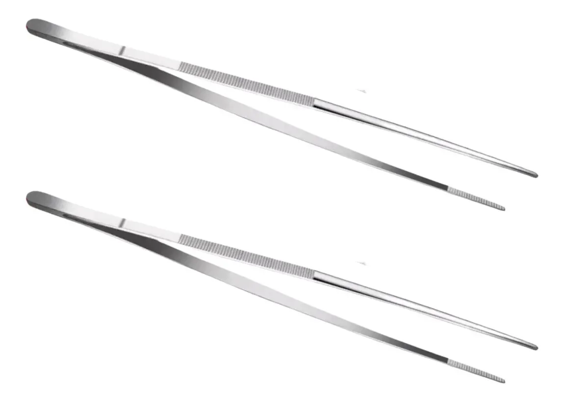 Kit 2 Pinça Culinária Inox 30cm Profissional Gastronomia Prateado
