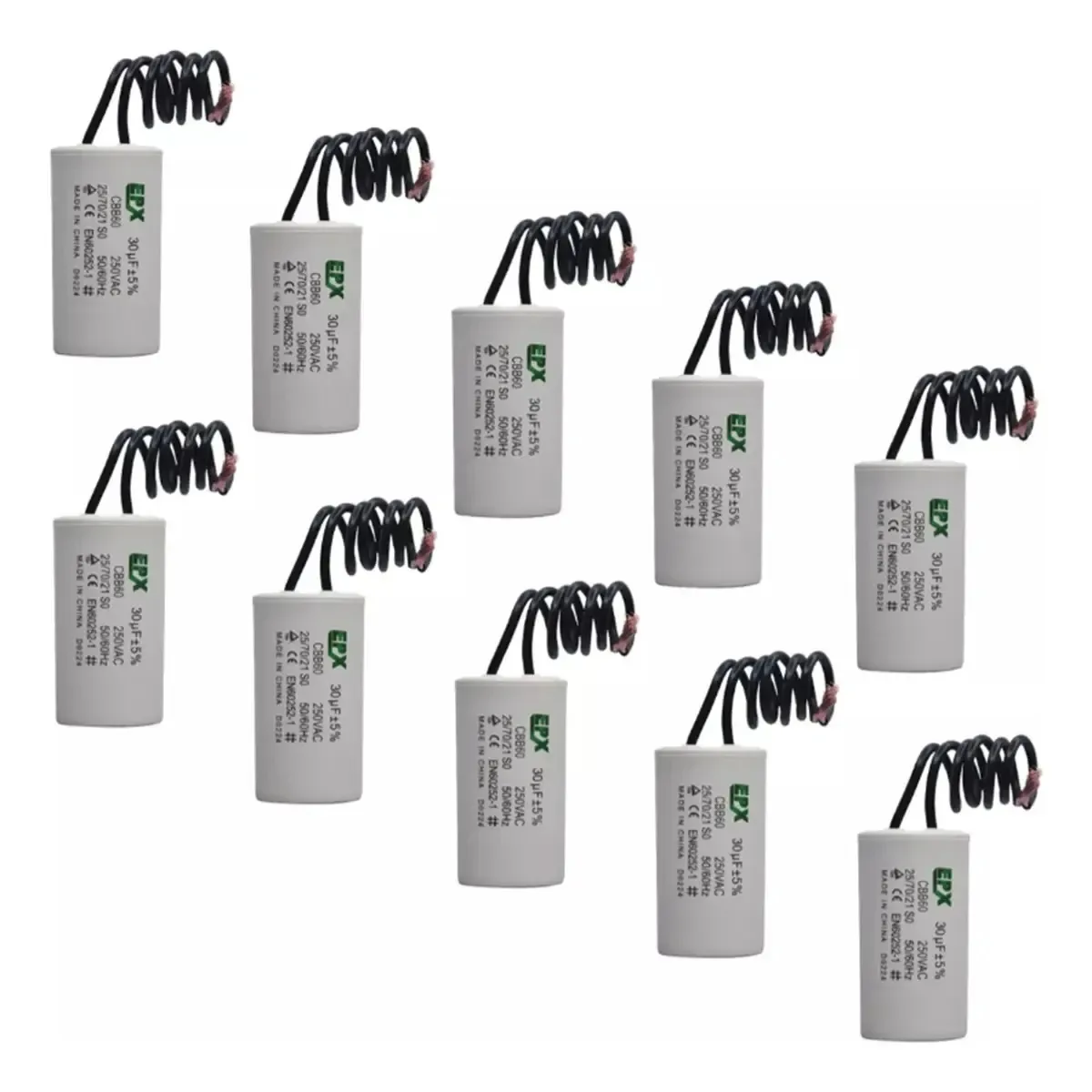 Kit 10 Capacitores Permanentes 30uf 250v 2 Fios Cbb60 Motor