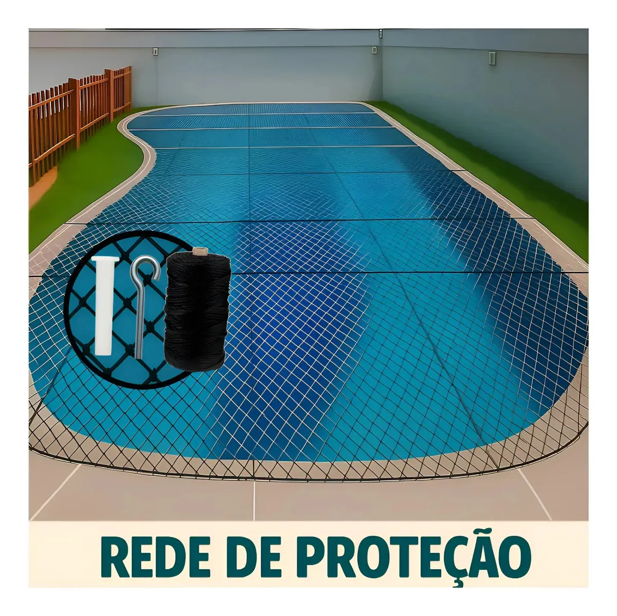 Kit 3,50x6,50 Completo Rede Tela De Proteção Para Piscina Preto