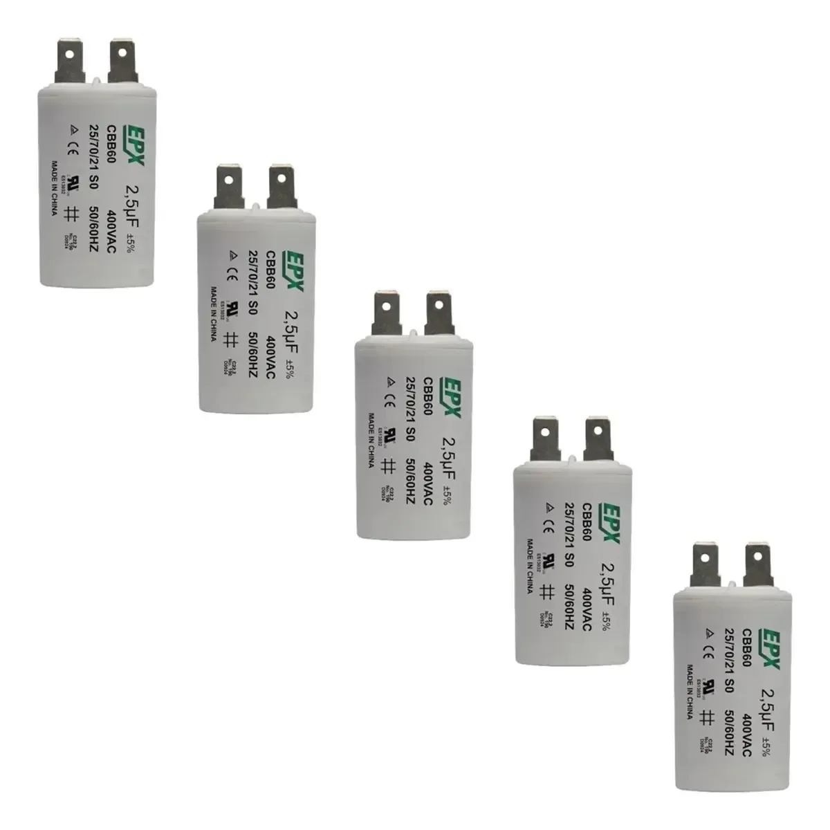 Kit 5 Capacitores Permanentes 2,5uf 400v Terminal Cbb60