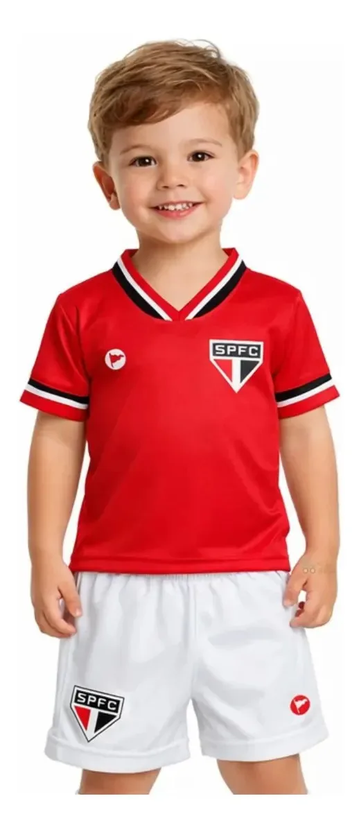 Conjunto Infantil São Paulo Fc Camisa E Shorts Futebol Tricolor 1