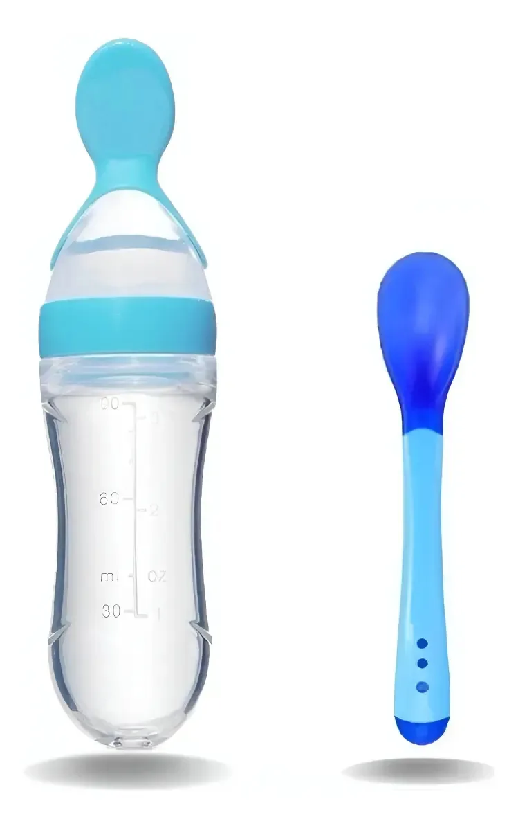 Kit Colher Dosadora Papinha Leite + Colher Termo Sensível Cor Azul