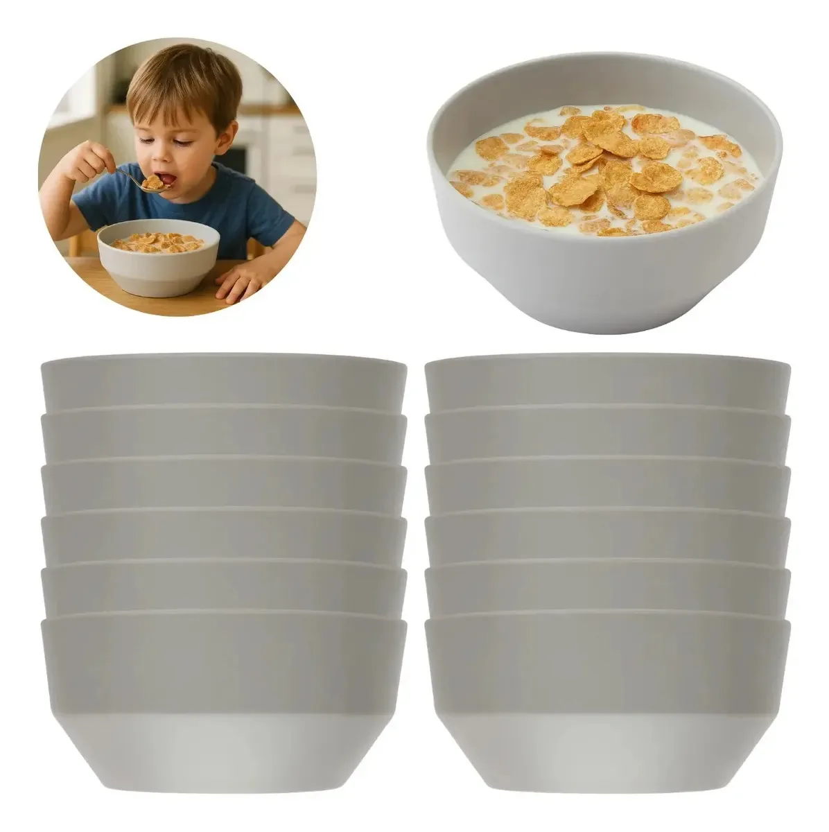 12 Tigelas Bowl Melamina 850ml Refeições Hotel Restaurante Cinza