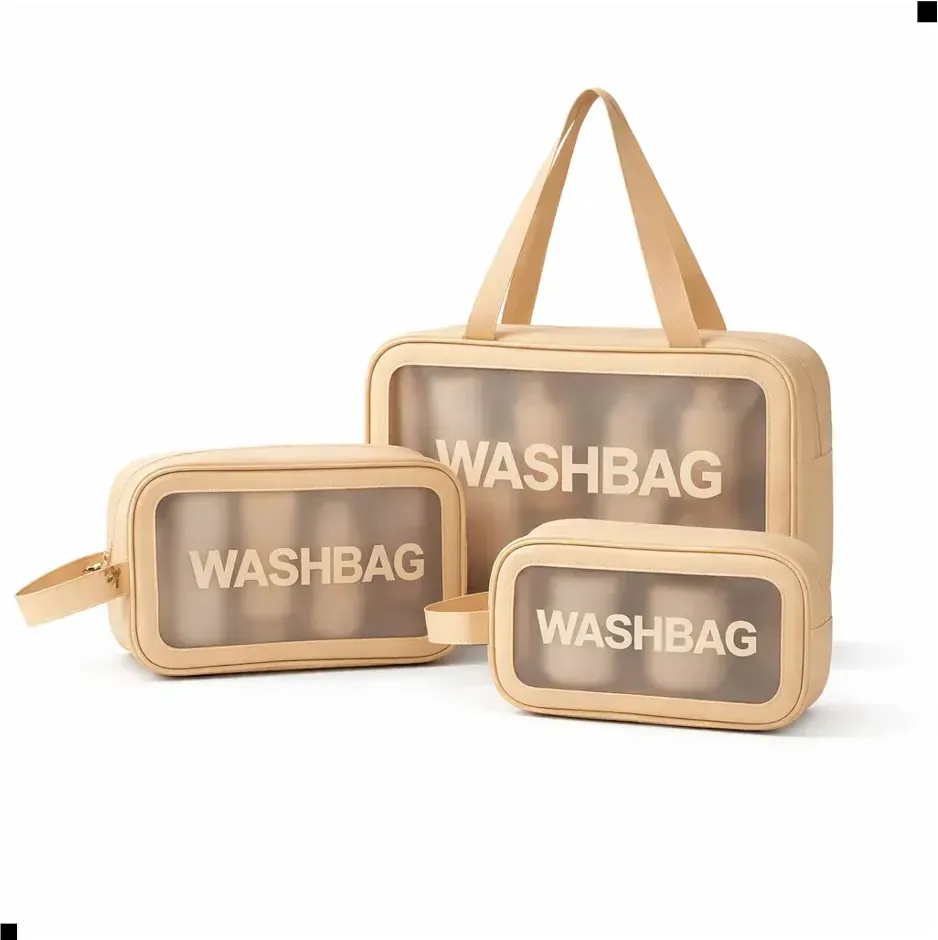 Kit Necessaires Feminina Impermeável Washbag Maquiagem Cosméticos Viagem Praia Camping Dunanda Oficial Cor Bege