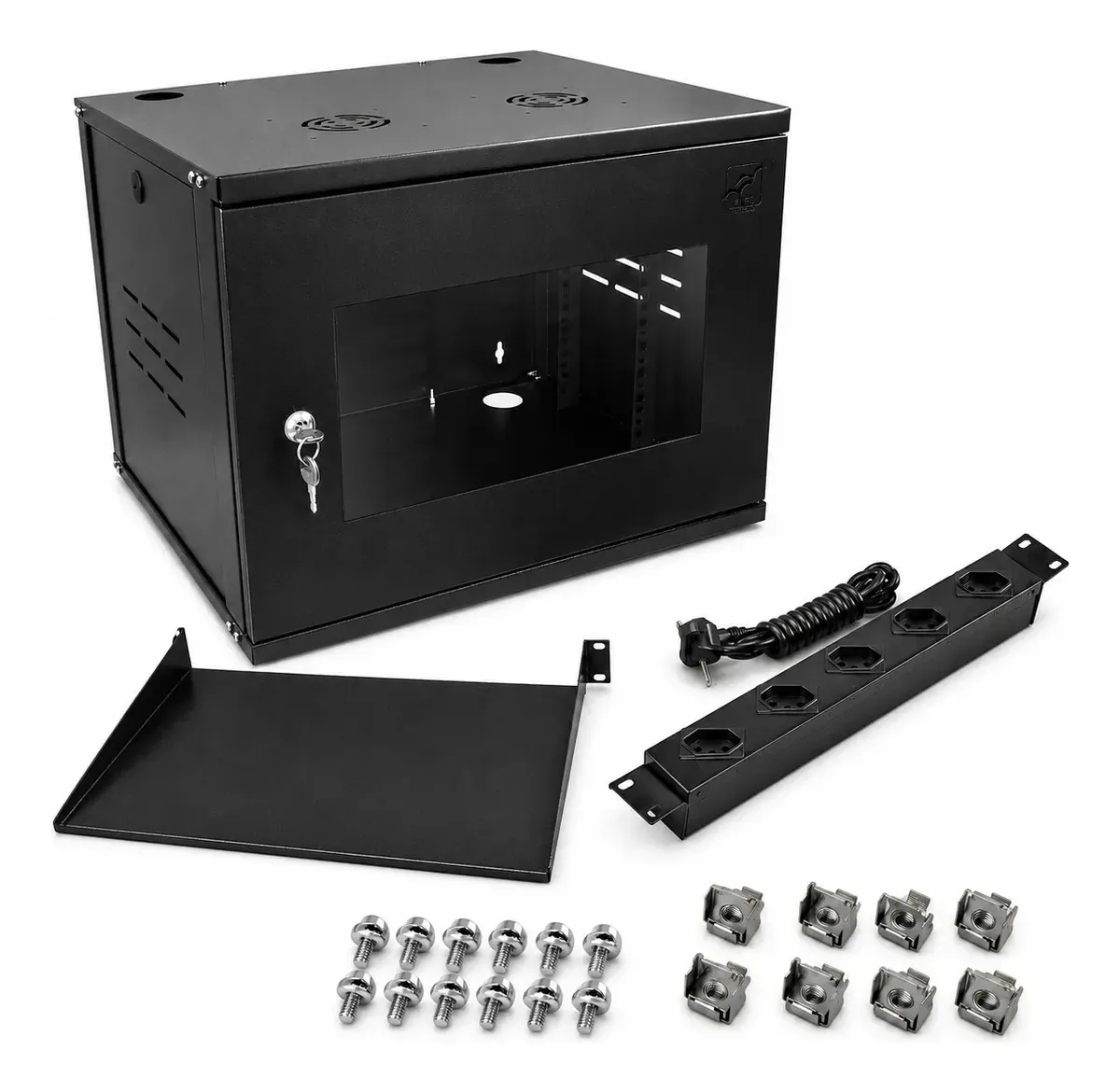 Mini Gabinete 8u Preto Contemporâneo Telecom Preto