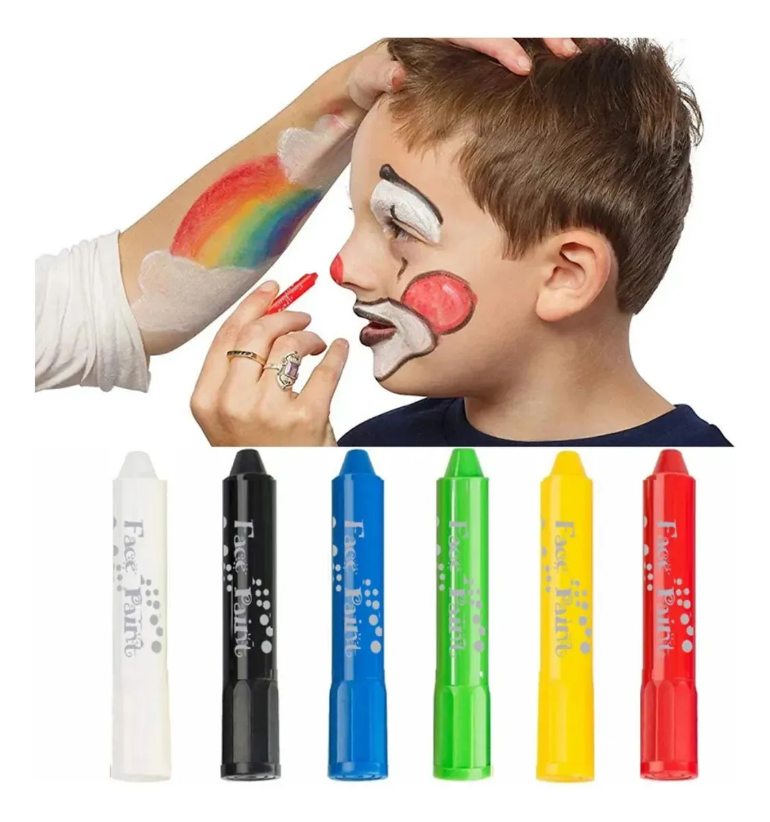 Kit 6 Cores Bastão Para Pintura Facial Tinta Guache Corporal 6 Cores