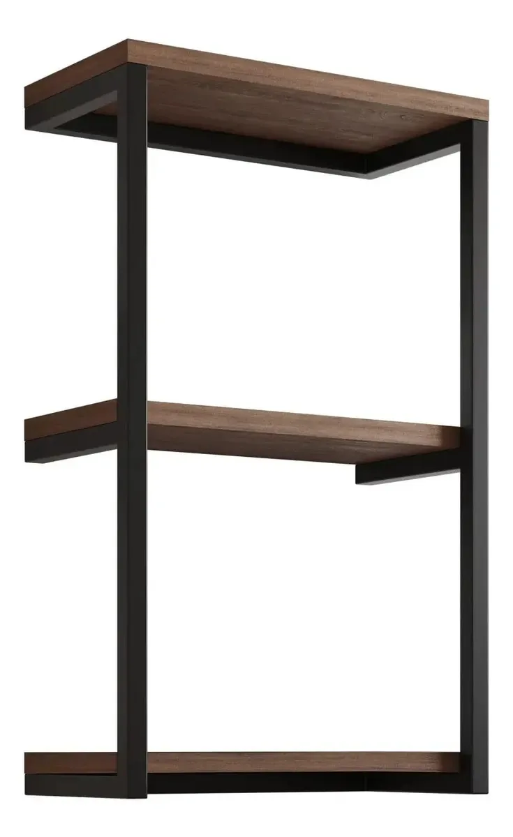 Estante De Parede Industrial Milão 3 Prateleiras Cor Preto e Imbuia