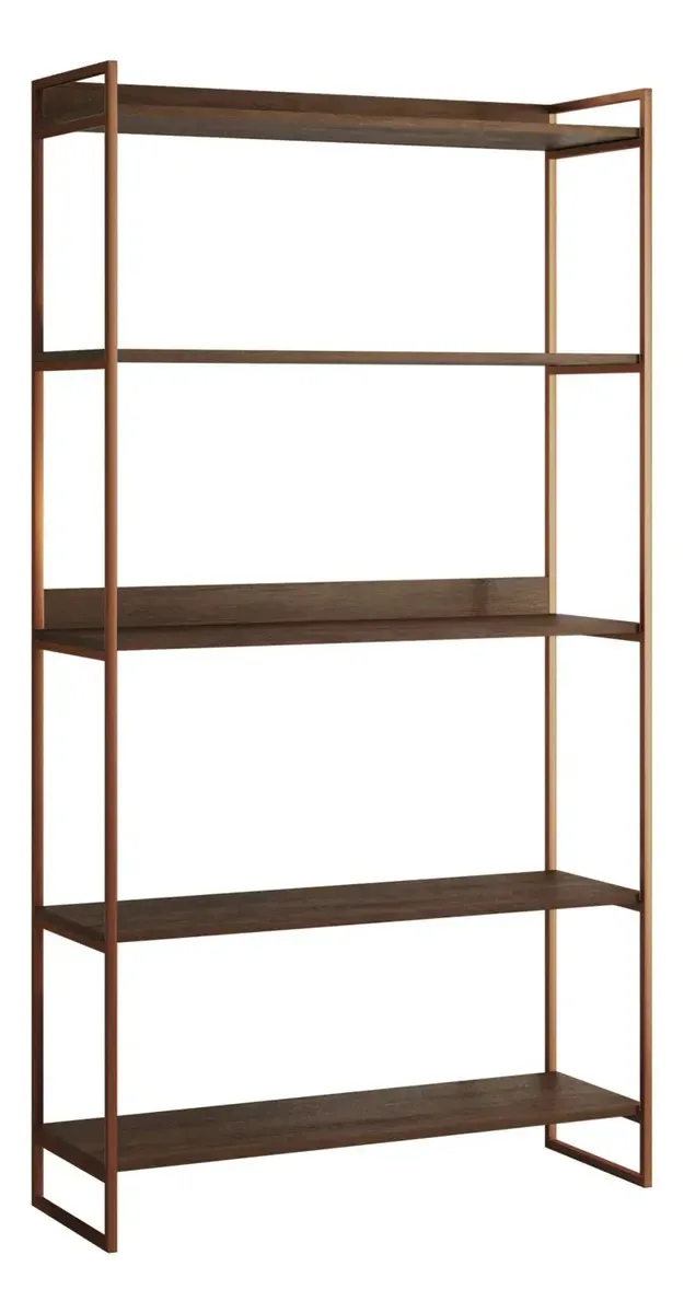 Estante Industrial Cobre 180cm 5 Prateleiras Decoração Cor Cobre e Imbuia