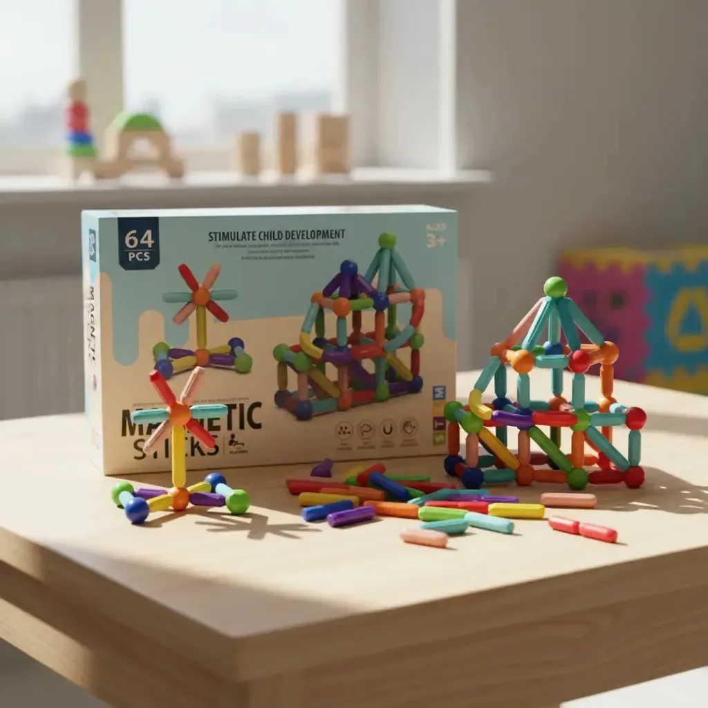 Blocos De Montar Magneticos 64 Peças Infantil 64