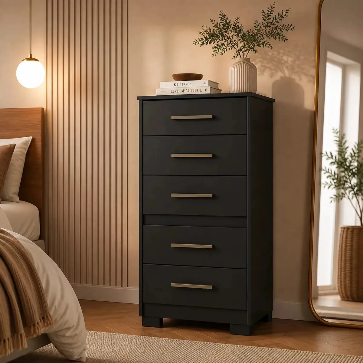 Cômoda Preta Primacy 5 Gavetas Moderna Bonita Organização para Quarto Escritório