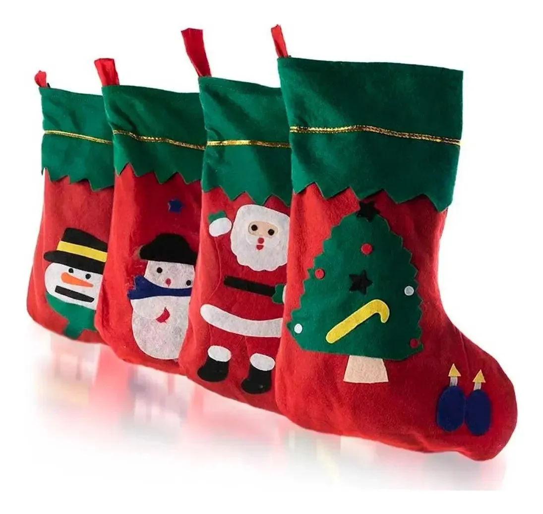 Kit Com 10 Meias Botas Enfeites De Natal Árvore Chaminé Vermelho Papai Noel