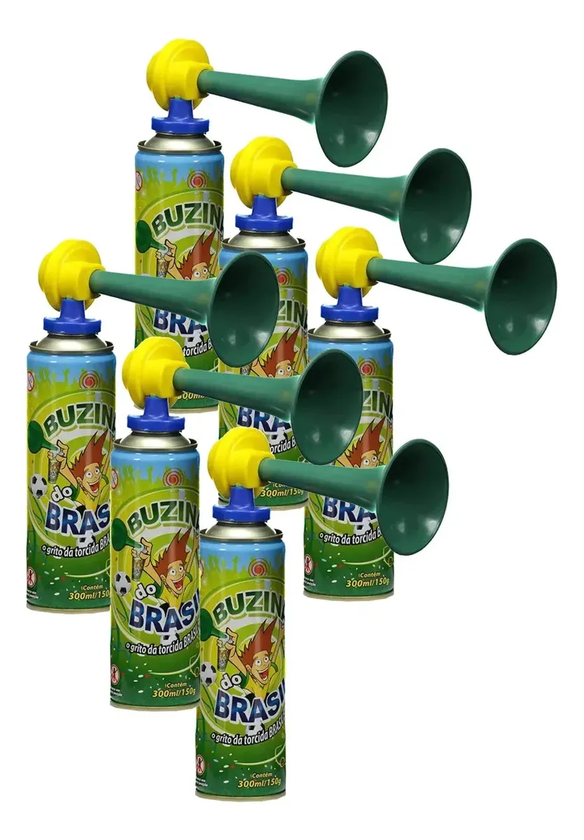 6 Buzinas A Gás Jogo Brasil Festas Eleições Carnaval Festa Kit Verde