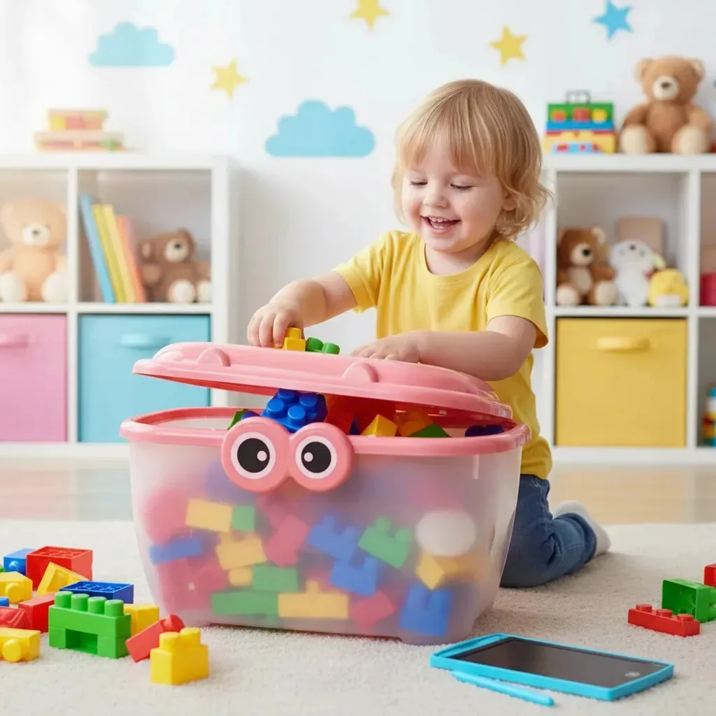 Caixa Para Brinquedos 30l + Lousa Tablet Mágico Infantil Rosa